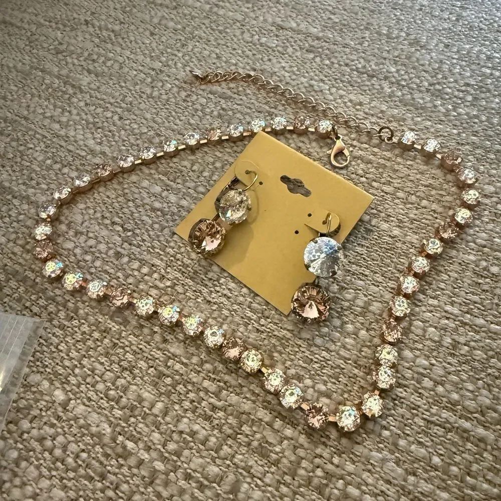 Elegant Rose Gold and Crystal Necklace & Earring Set